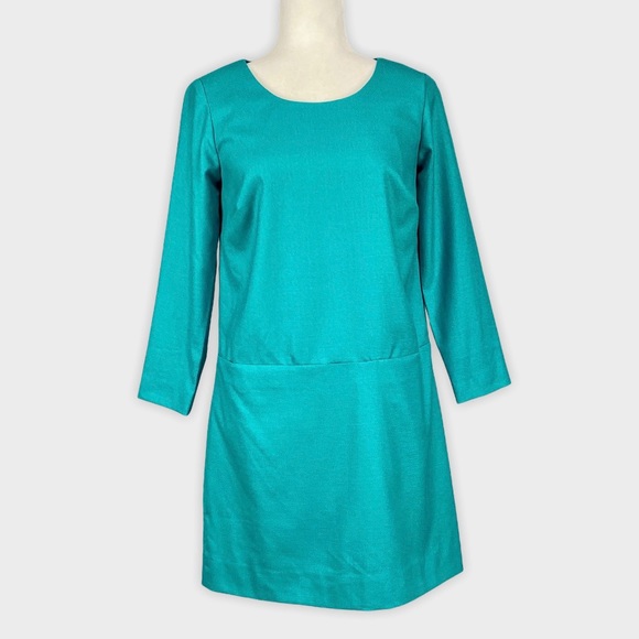 J Crew Womens Jules Teal Wool Blend Shift Dress 3/4 Sleeves Pockets size 0 - Picture 1 of 12